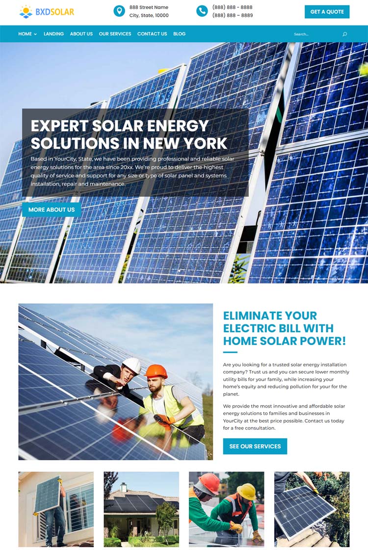 Demonstration website for lead capture and sales: solar installer site